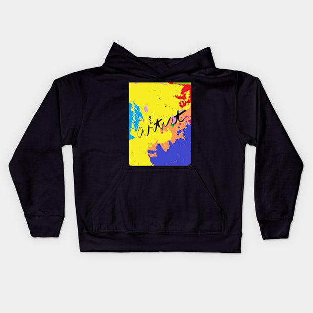 ARTIST: painted in bright yellow, blue, red, orange, turquoise, green Kids Hoodie by djrunnels